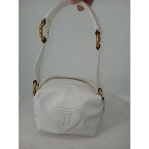 Juicy Couture Vintage White Leather  Bag Y2K Gold Charm Purse Clean.  C3